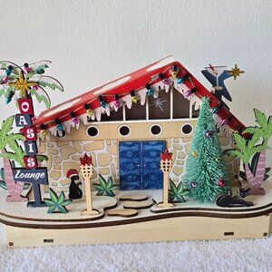 Pier1 6-Limited Edition Mid-Century Modern Light Up Christmas Houses w/ Extras.